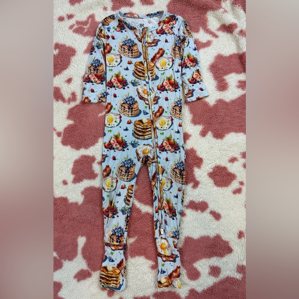 Bums & Roses Resting Brunch Face Blue Zippy Bamboo One Piece Size 18-24 Months